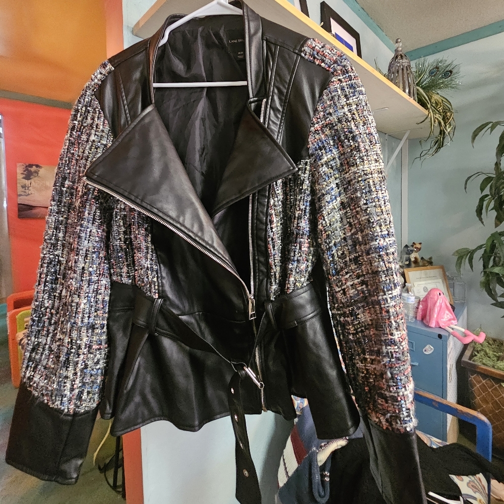 Lane Bryant Black and Multicolor Leather Jacket